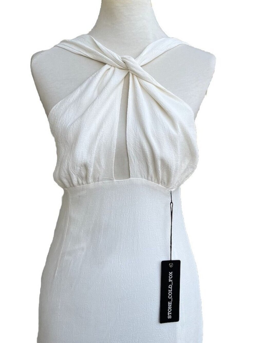 Stone Cold Fox Women’s White Rayon Palm Side Slit Halter Gown Dress Size 4 US - Picture 7 of 16